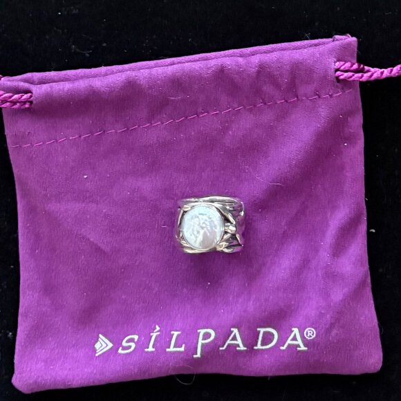 Silpada Retired 925 Sterling Silver Mermaid Pearl Statement Ring Size 6 - Picture 3 of 9
